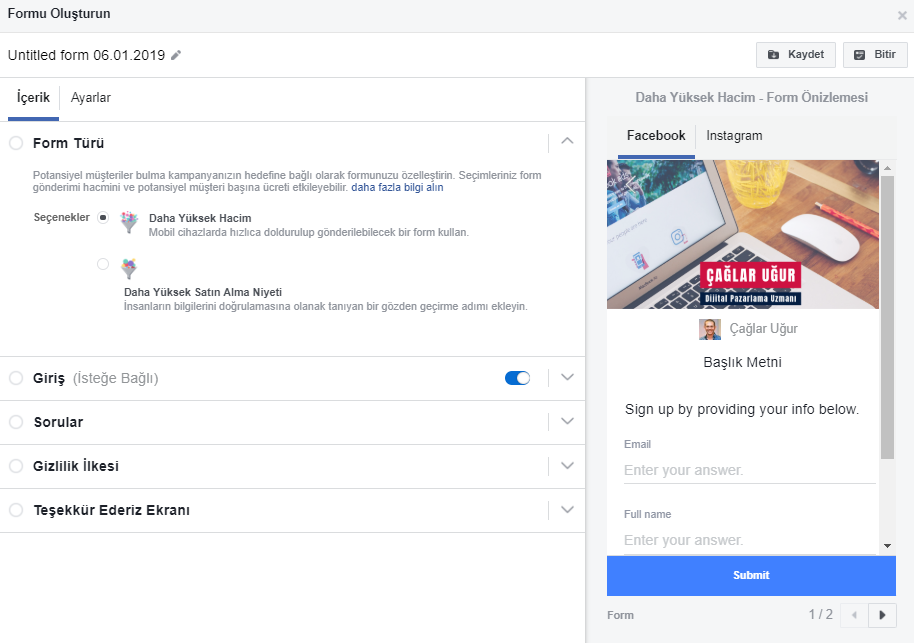 Facebook Hızlı Form Düzenleme