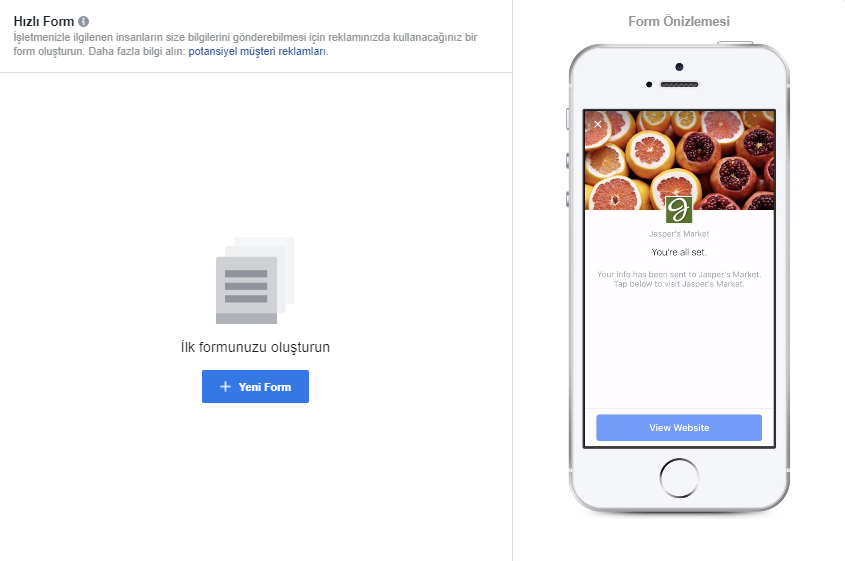 Facebook Hızlı Form Oluşturma