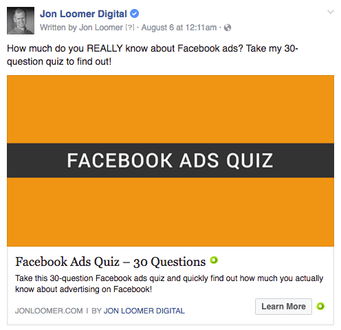 Facebook Reklamı - Jon Loomer Quiz