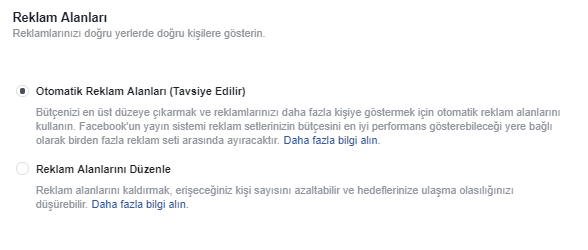 Facebook Reklam Alanları